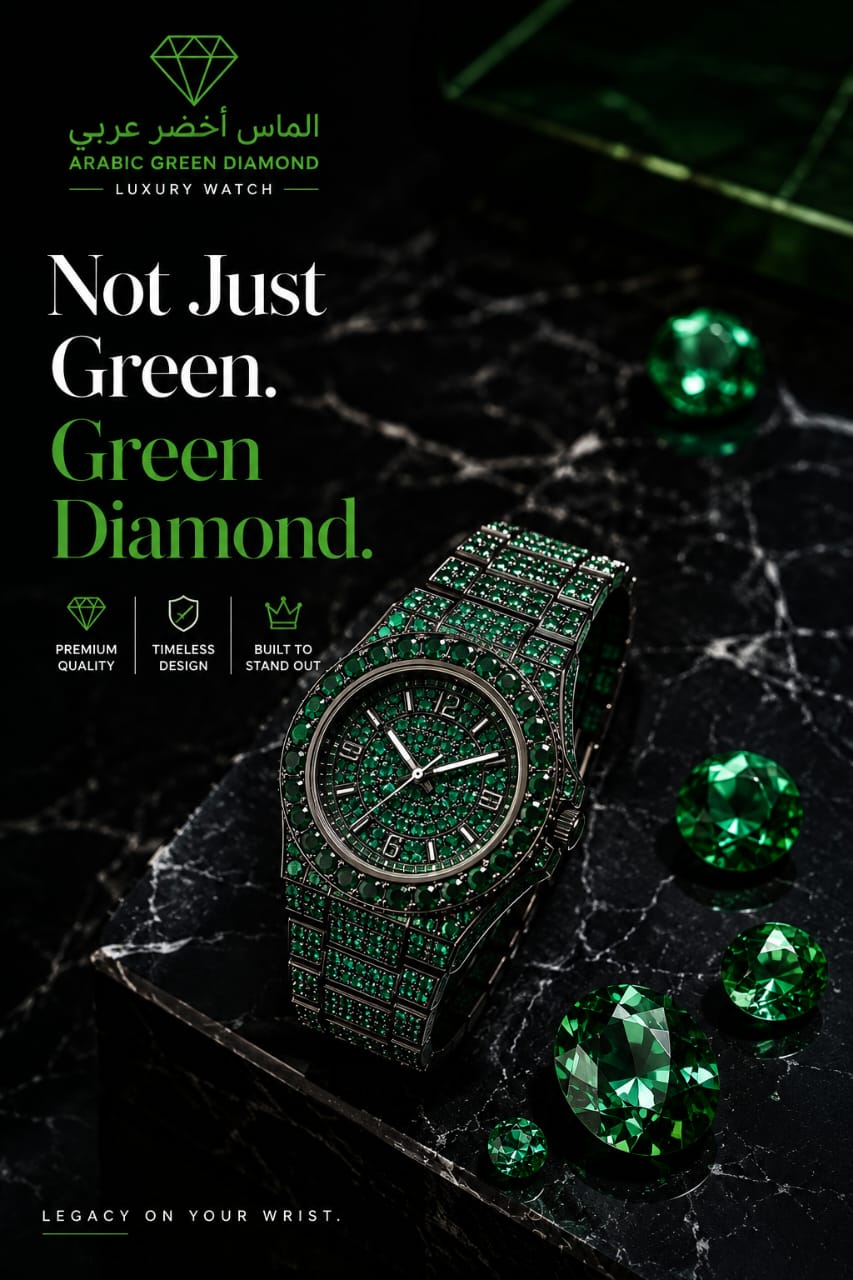 Green Diamond Arabic Luxury Watch detail