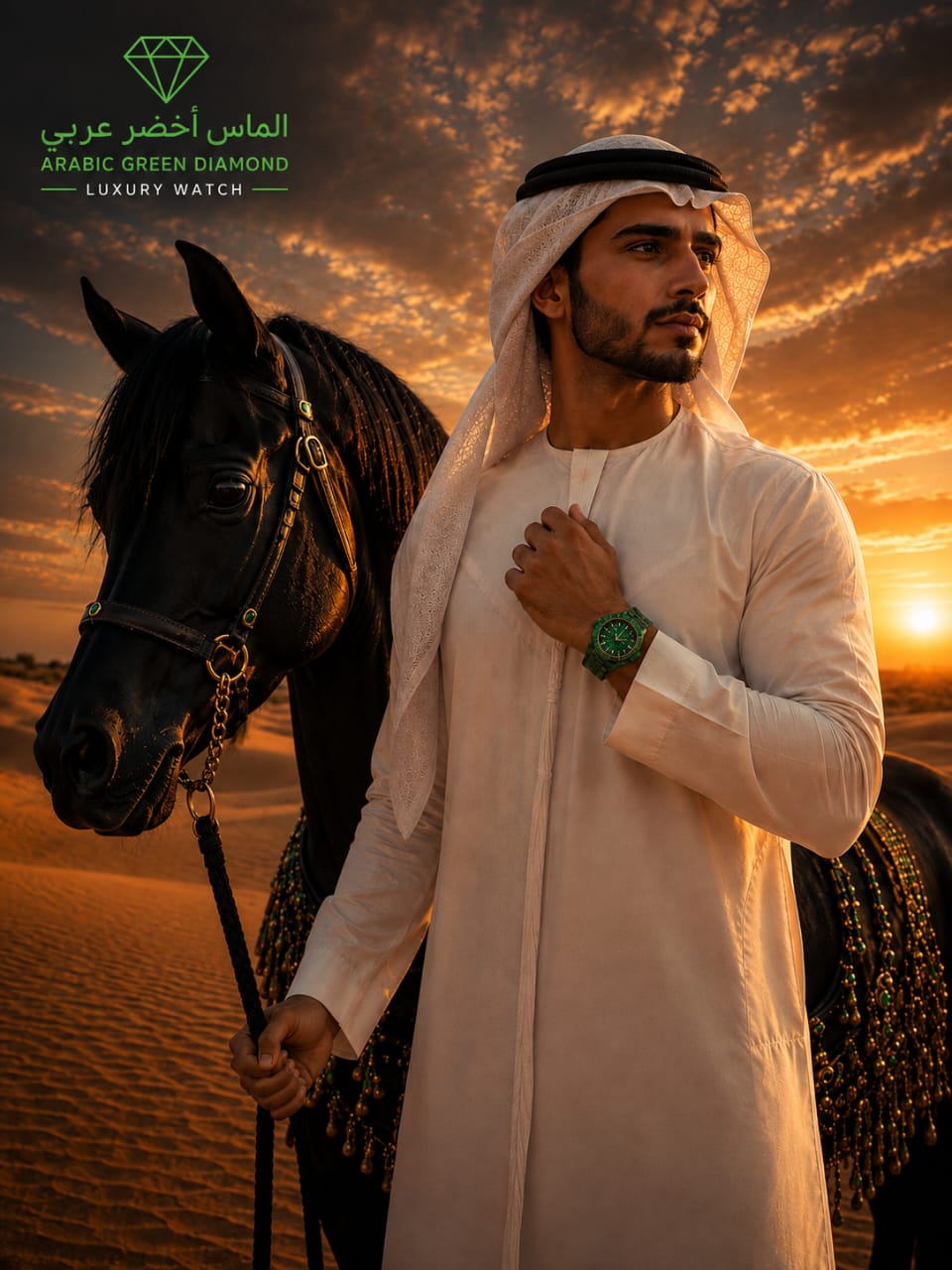 Green Diamond Arabic Luxury Watch detail